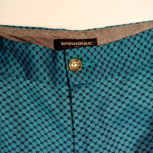 BANANA REPUBLIC Ankle Pants sz 8 Hampton Fit Teal/Navy Geo Print Textured GUC - Picture 3 of 12